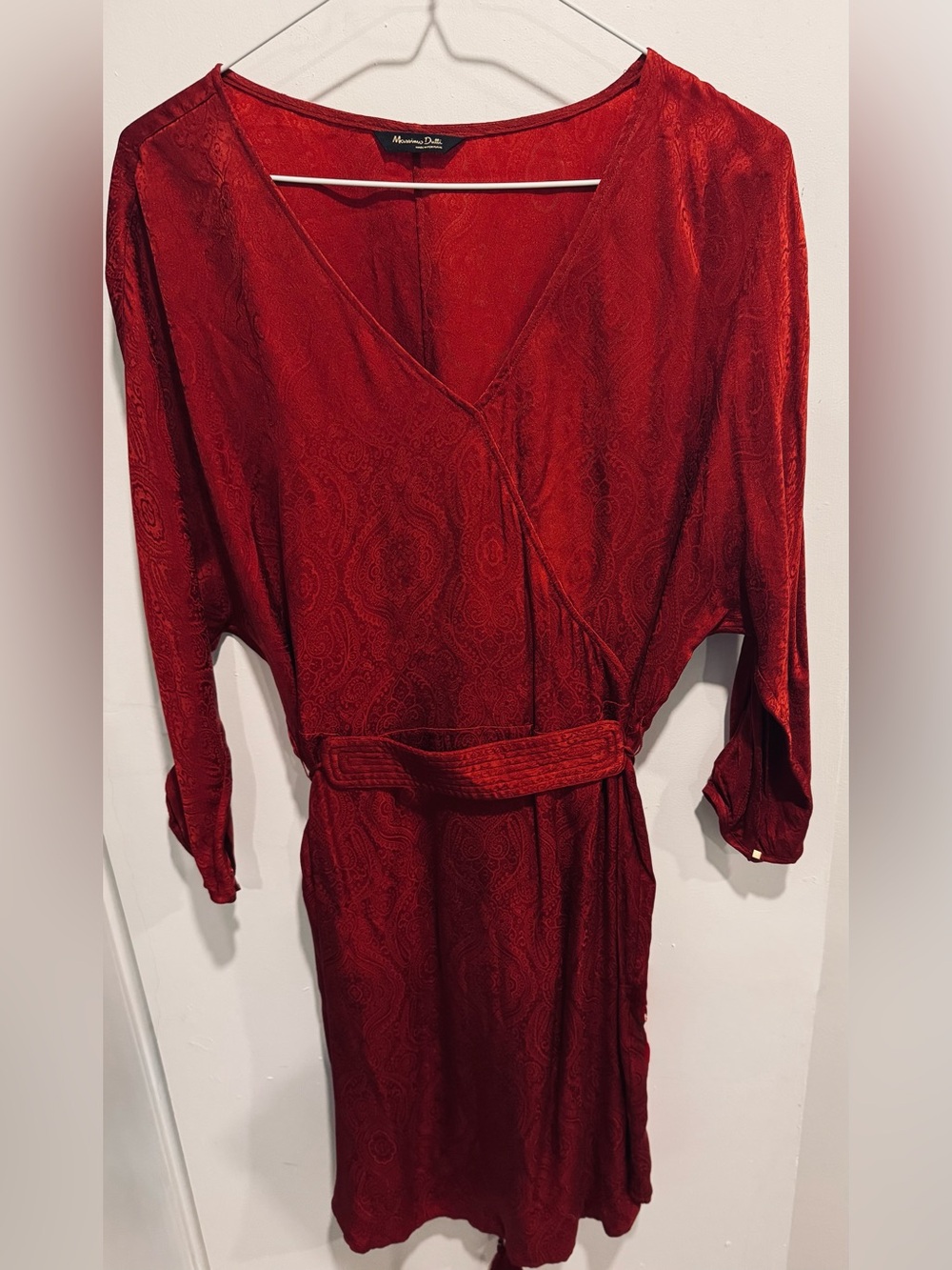 Massimo Dutti jacquard medallion print red rust belt mini dress holidays party